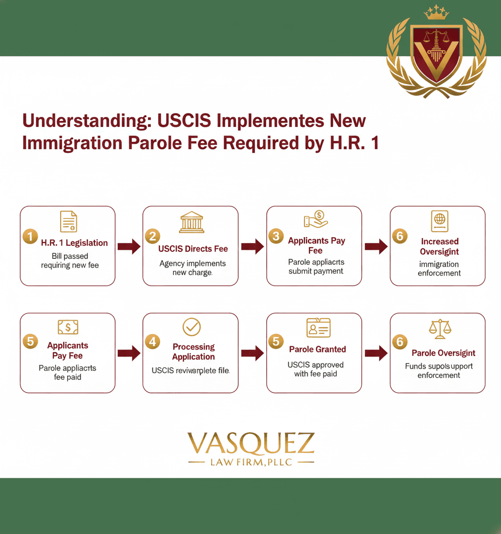 Línea de Tiempo del Proceso para Explicación del Impacto de la Nueva Tarifa de Libertad Condicional de Inmigración de USCIS