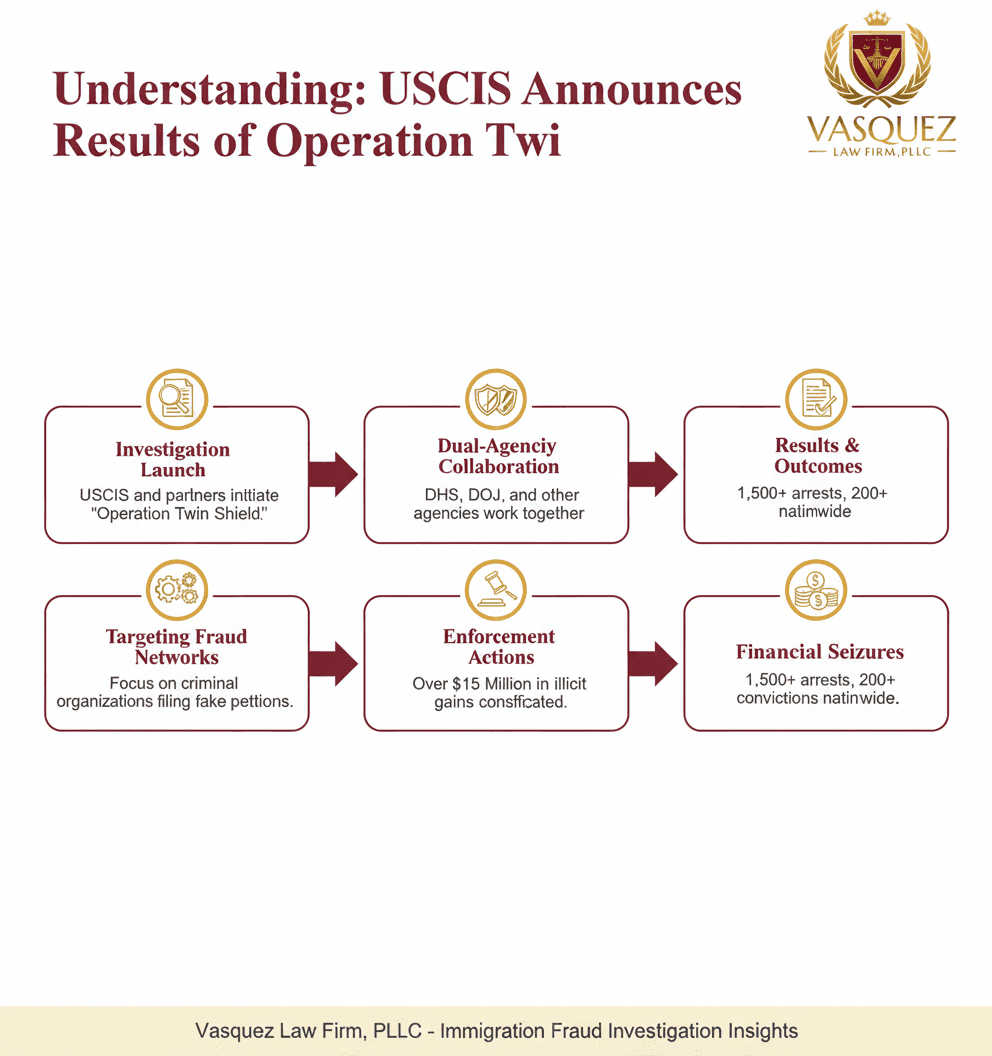 Línea de Tiempo del Proceso para Operación Escudo Gemelo: Navegando el Fraude de Inmigración