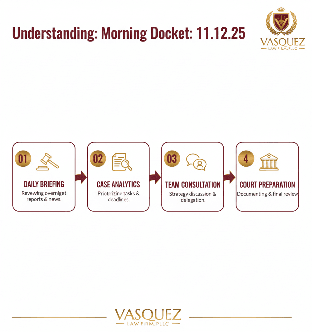 Línea de Tiempo del Proceso para Entendiendo las Implicaciones Legales del Morning Docket: 11.12.25