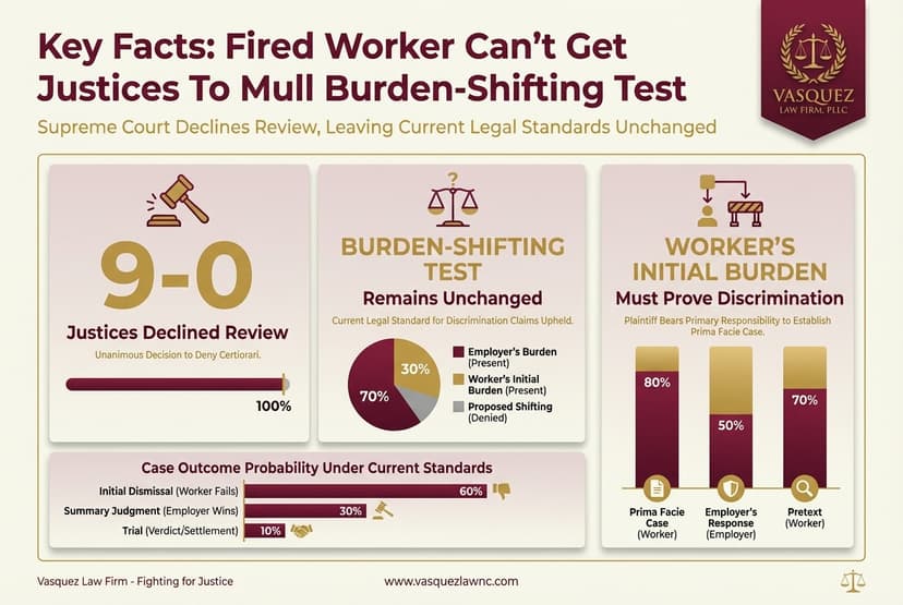 Key Statistics and Data for Fired Worker Can't Get Justices To Mull Burden-Shifting Test