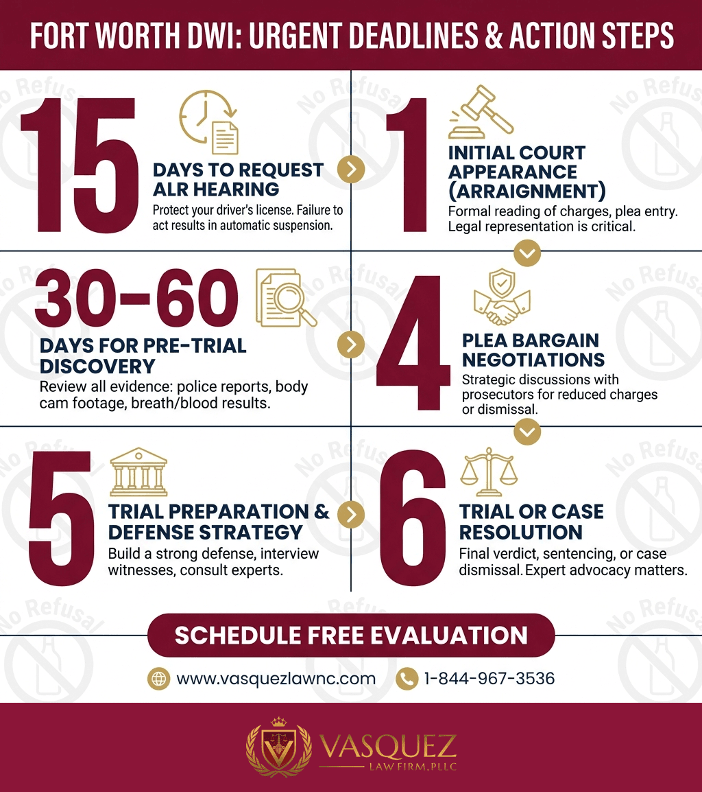 Línea de Tiempo del Proceso para Defensa Contra DWI en Fort Worth: Qué Esperar en 2026