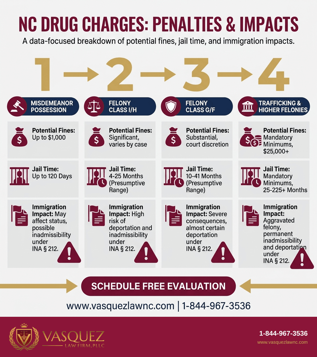 Línea de Tiempo del Proceso para Consecuencias de Enfrentar Cargos por Drogas en Smithfield, Carolina del Norte en 2026