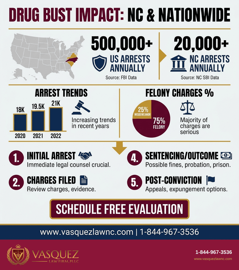 Process Timeline for What Happens After a North Carolina Drug Bust in 2026?