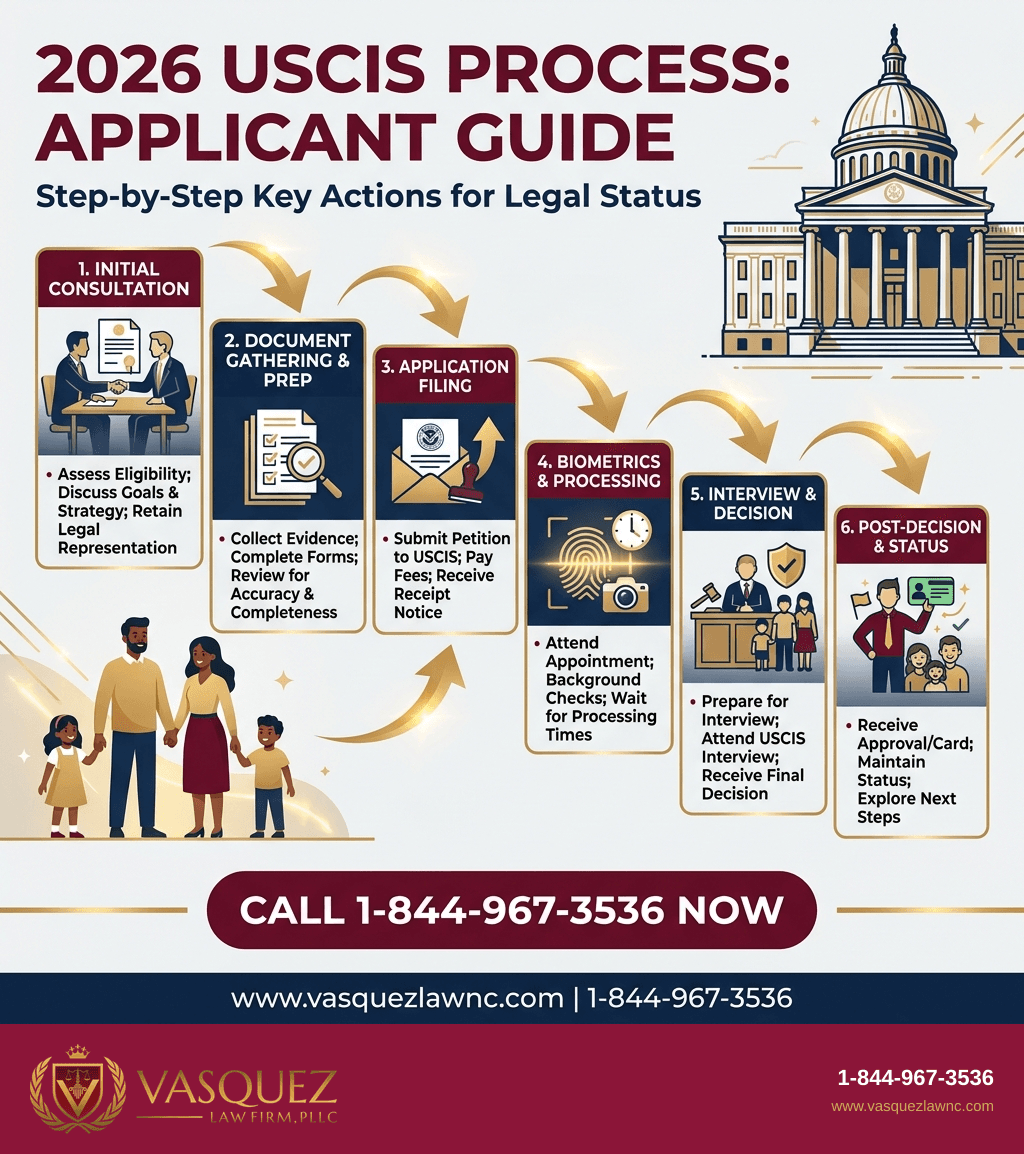 Infografía 1 para Cómo Funciona USCIS para Solicitantes en Carolina del Norte y Florida en 2026