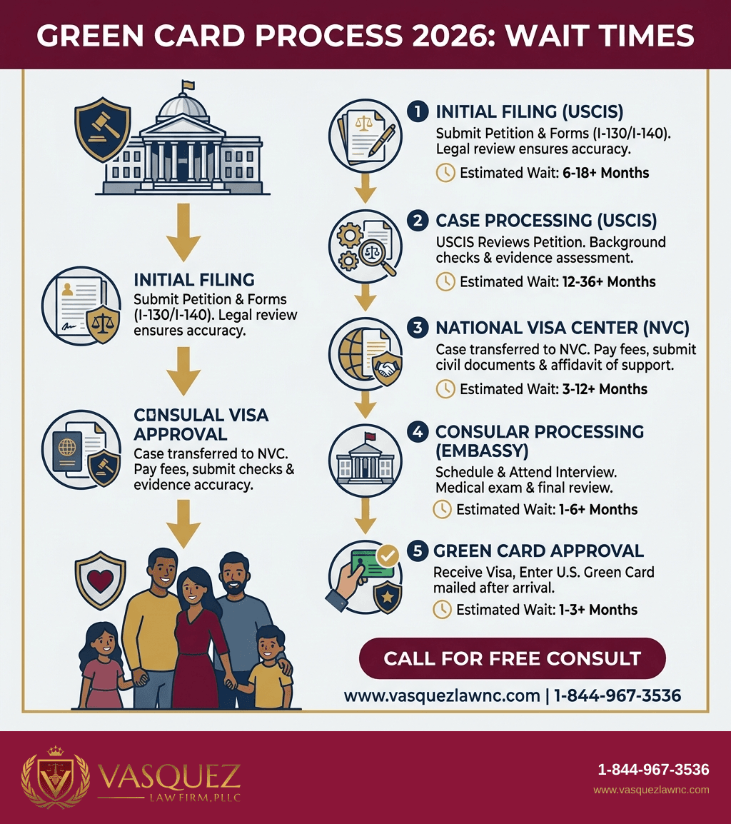 Infografía 1 para ¿Cuánto Tiempo se Espera para Obtener la Tarjeta Verde en Raleigh en 2026?