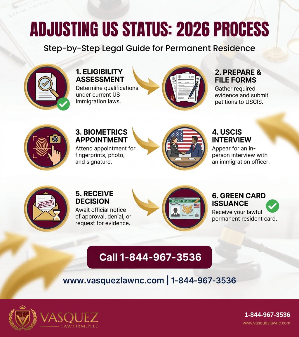 Infografía 1 para Cómo Ajustar tu Estatus Migratorio en 2026: Datos Clave y Pasos a Seguir