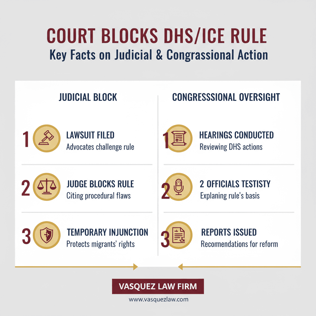 Línea de Tiempo del Proceso para Cómo un Juez Bloqueó la Regla de DHS ICE y Qué Significa para la Supervisión del Congreso