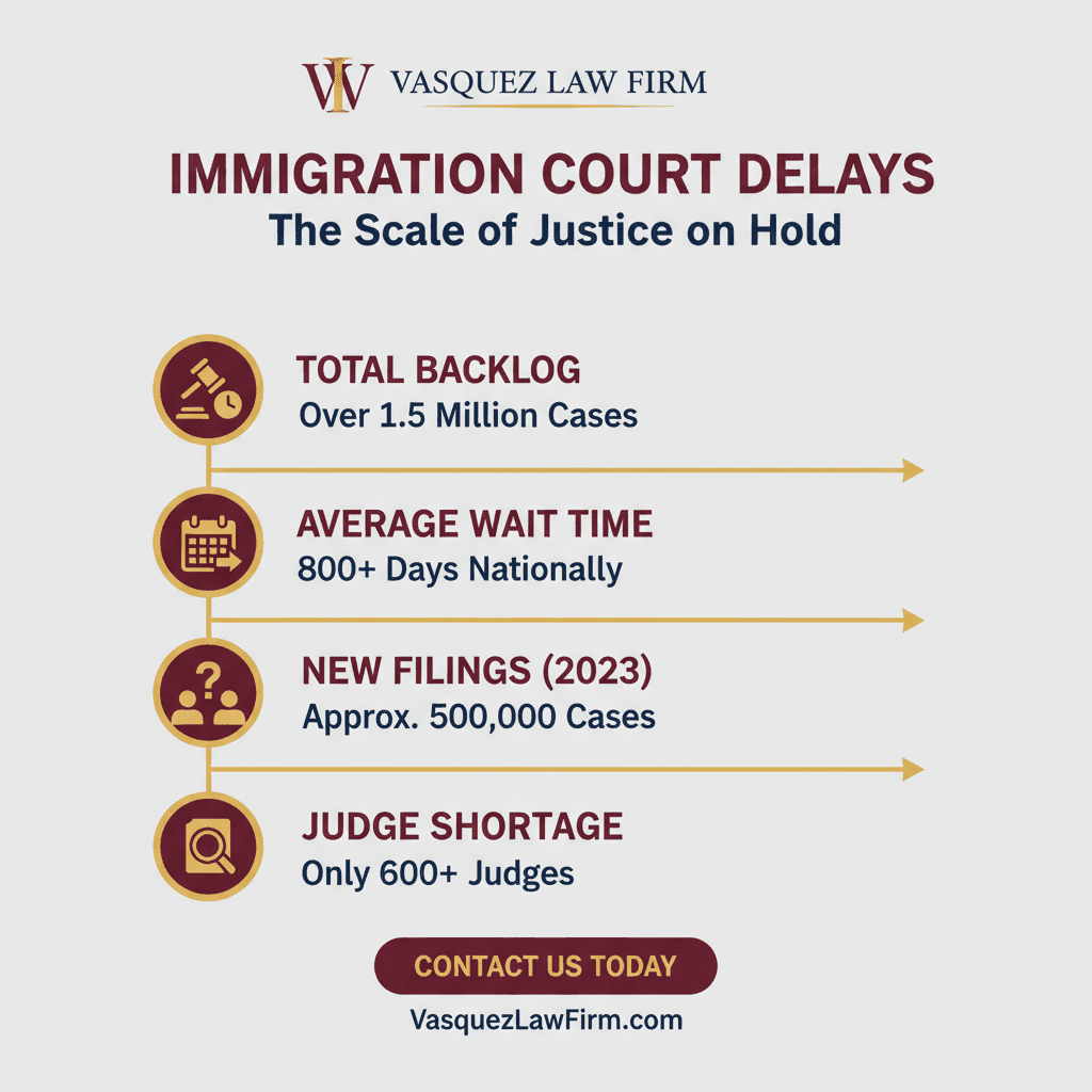 Línea de Tiempo del Proceso para Por Qué el Atraso en los Tribunales de Inmigración Alcanzó Niveles Récord en 2026