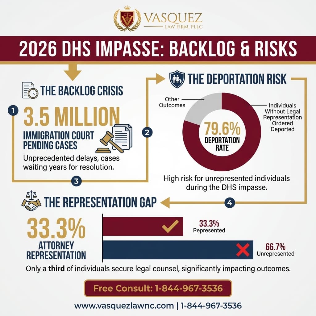 Línea de Tiempo del Proceso para Crisis en el DHS en 2026: Impacto en los Casos de Inmigración en Raleigh