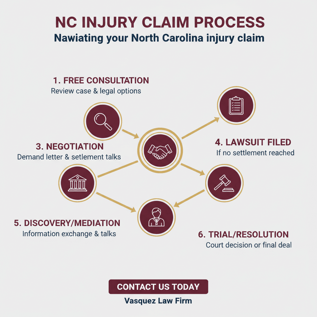 Infografía 1 para Lo que Necesita Saber Sobre Plazos Culpa y Recuperación en Lesiones Personales en NC