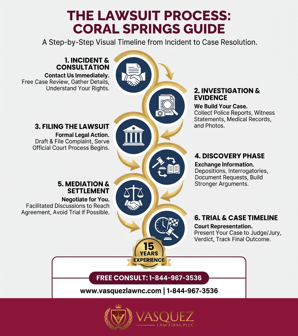 Línea de Tiempo del Proceso para Qué Esperar en una Demanda en Coral Springs en 2026
