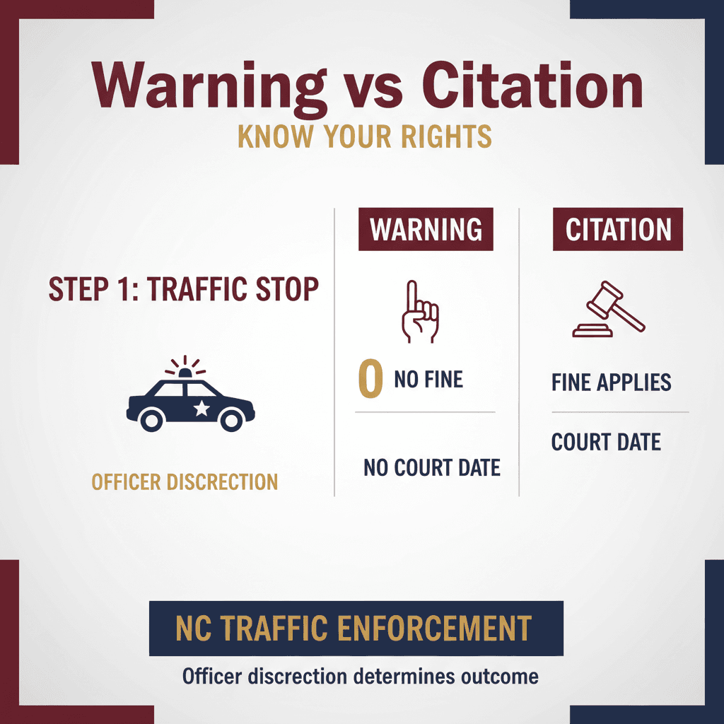 Estadísticas Clave y Datos para ¿Cuándo recibirá una advertencia vs. una citación por infracción de tránsito en NC?