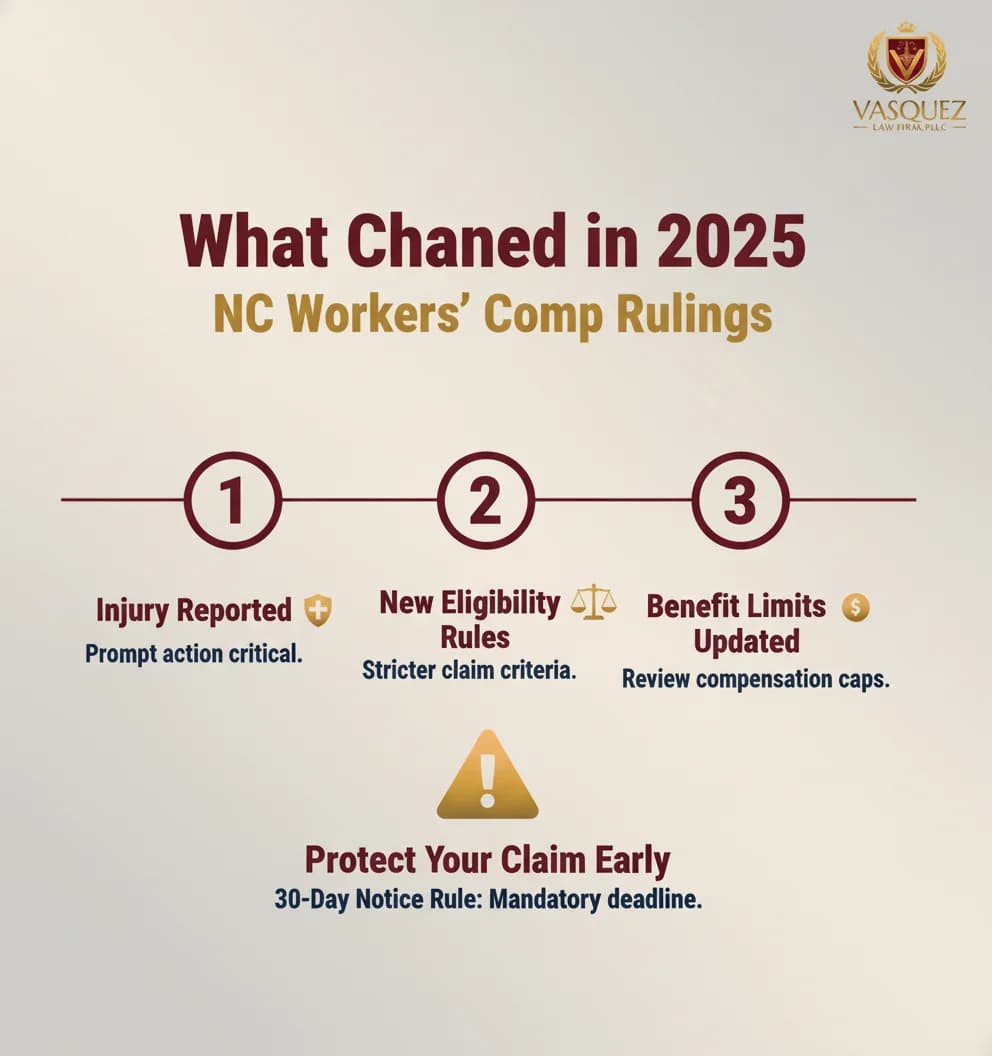 Infografía 1 para Cómo los Fallos de 2025 Están Cambiando los Reclamos de Compensación Laboral en NC