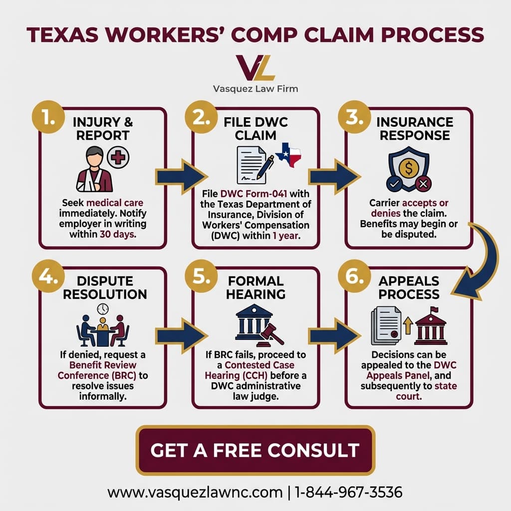 Línea de Tiempo del Proceso para Así Funciona el Tribunal de Texas para Reclamos de Compensación Laboral en 2026